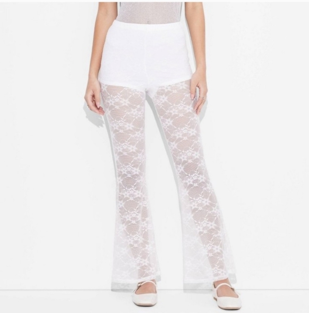Women's Mid-Rise Flare Sheer Lace Pants - Wild Fable White XXS